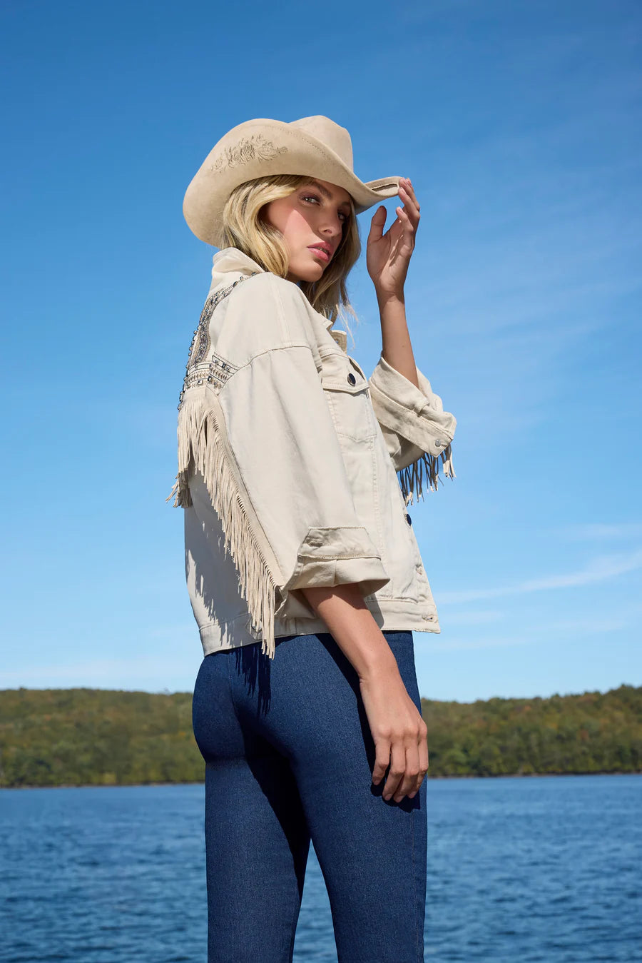 Frank Lyman Ivory Fringed Jacket by The Nook