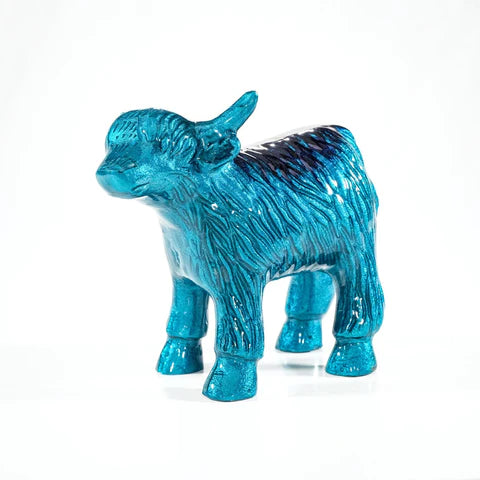 Brushed Aqua Highland Cow Medium 8.5 cm