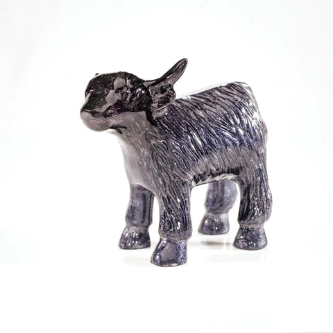 Brushed Black Highland Cow Medium 8.5 cm