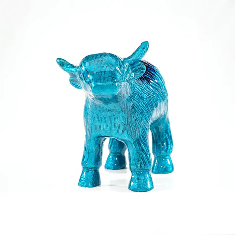 Brushed Aqua Highland Cow Large 14 cm