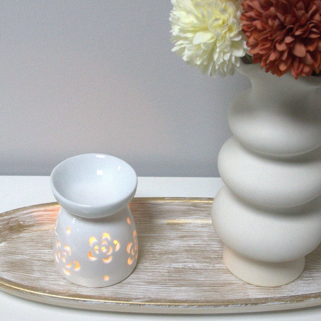White Ceramic Wax Burner - Rose Design