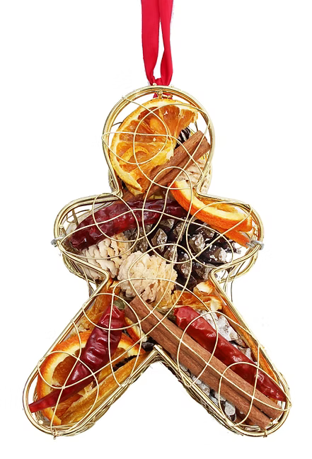 Hanging Gingerbread Man Gold Metal Cage
