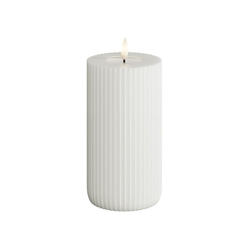 White Ribbed Candle 15cm by Deluxe