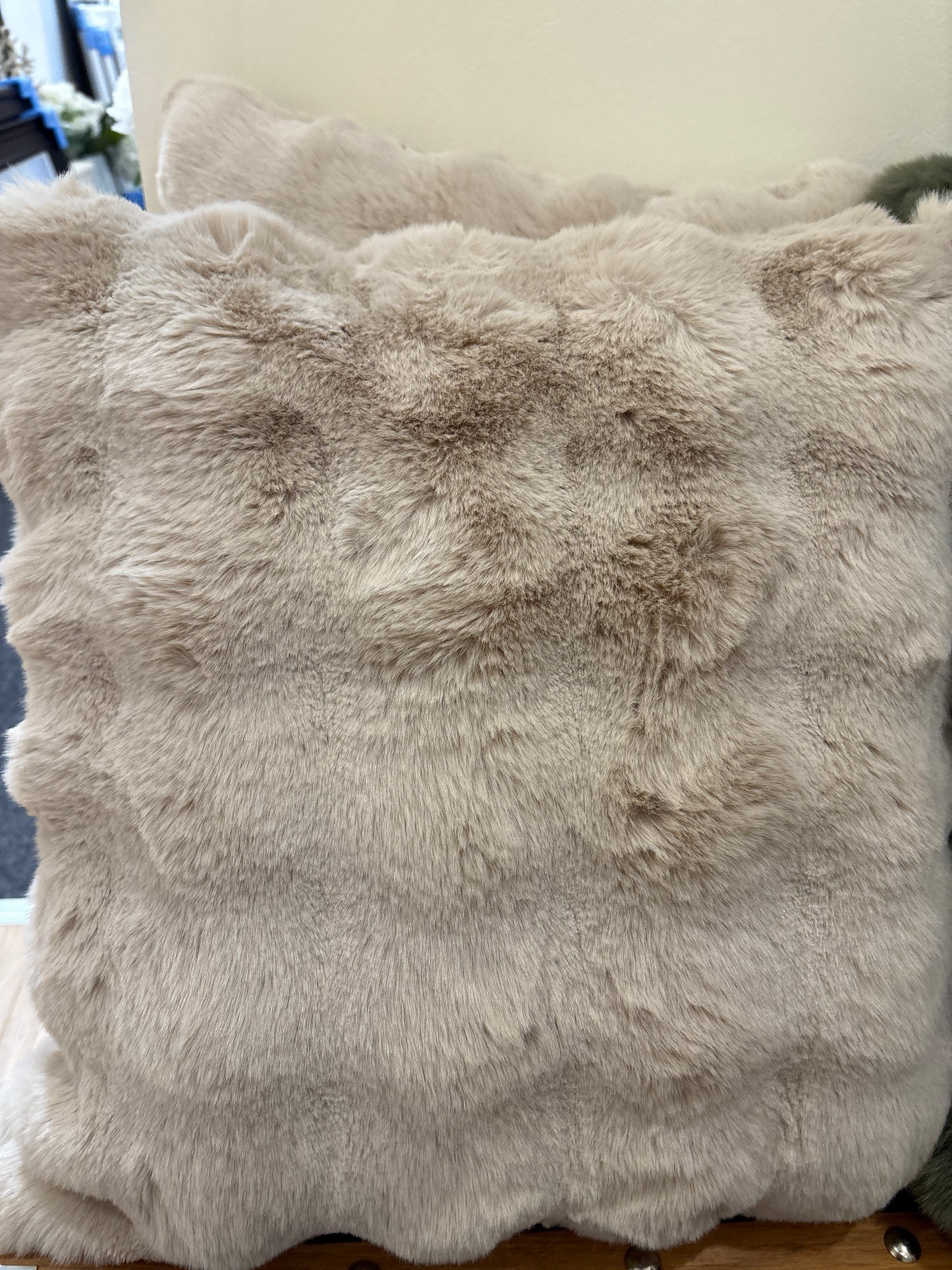 Raffles Extreme Soft Faux Rabbit Textured Cushion in Beige by The Nook