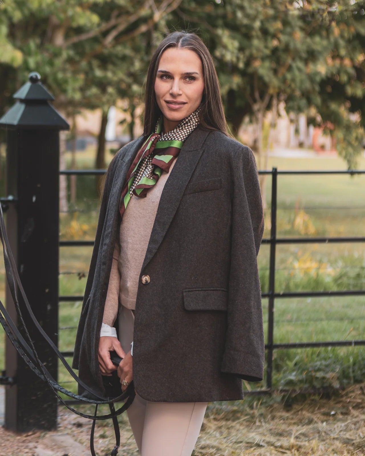 Emma Scarf in Green/Brown Print by The Nook