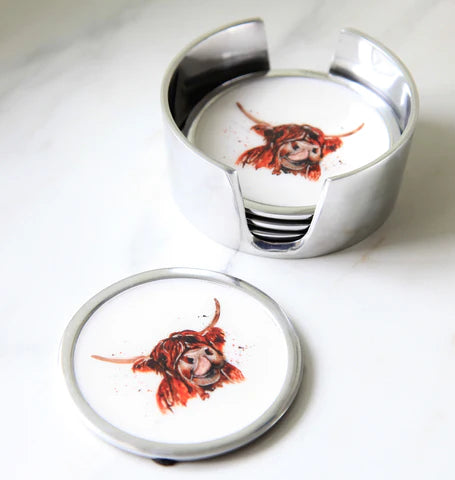 Highland Cow Coasters Set of 6