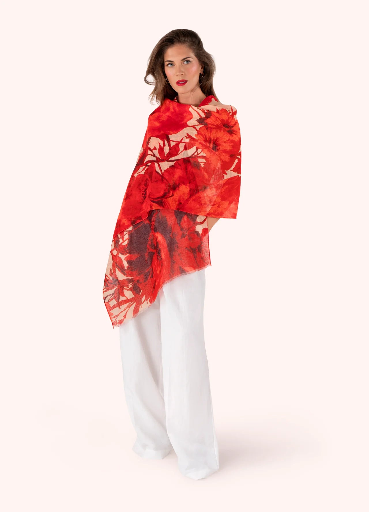 Rouge Blooms Linen/Cotton Scarf by The Nook