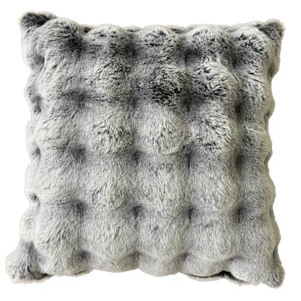 Sculpted Tipped Faux Fur Cushion in Silver by The Nook