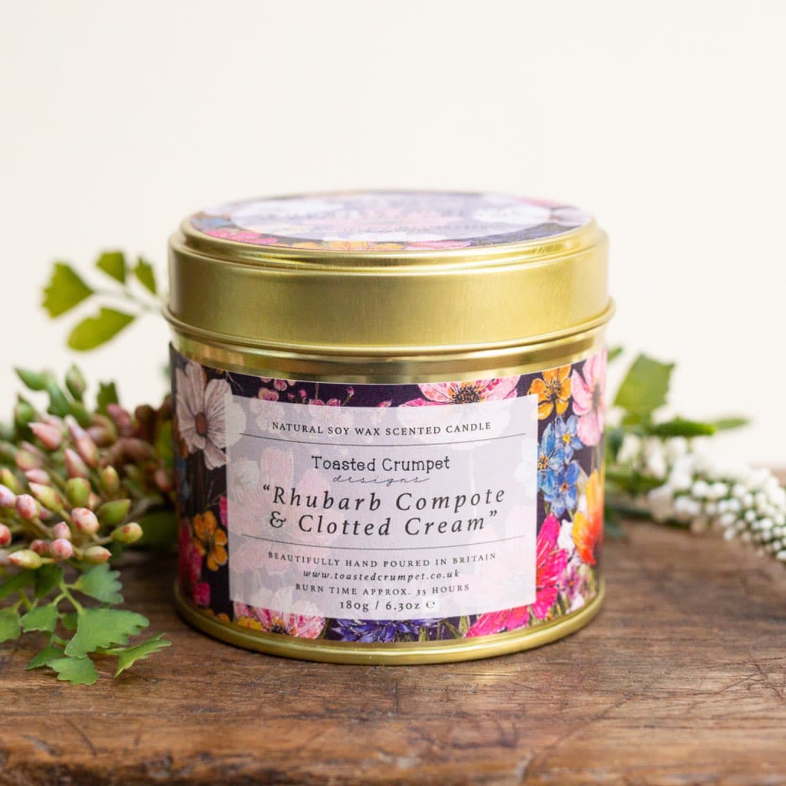 Rhubarb Compote & Clotted Cream Candle in a Matte Gold Tin