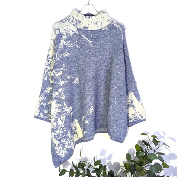 Asymmetric Turtle Neck Jumper with Abstract Pattern by The Nook