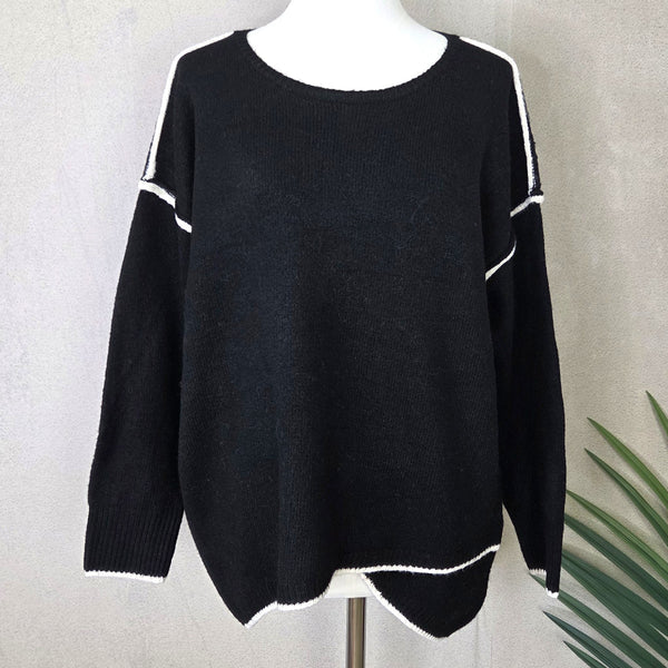 Piped Edge Jumper with Cross Over - Black by The Nook