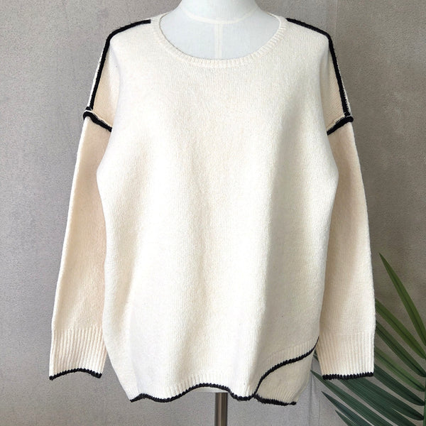 Piped Edge Jumper with Cross Over - Cream by The Nook