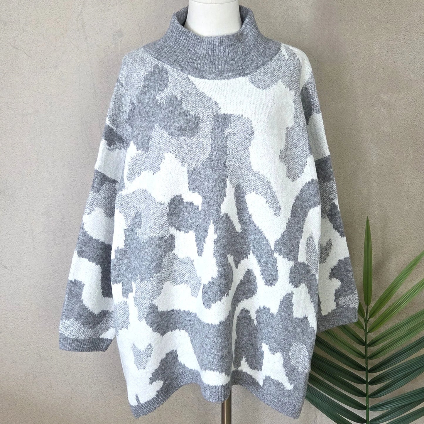 Roomy subtle camo design jumper with slight turtle neck - Grey by The Nook