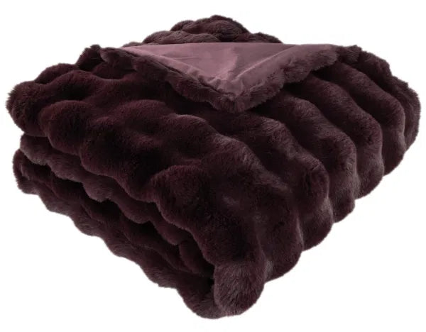 Raffles Soft Bubble Throw in Faux Rabbit in Aubergine by The Nook