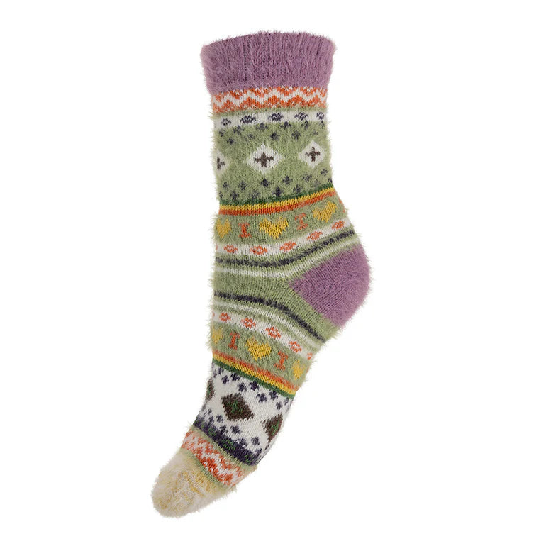 Pretty green patterned wool blend socks size 4-7 - The Nook