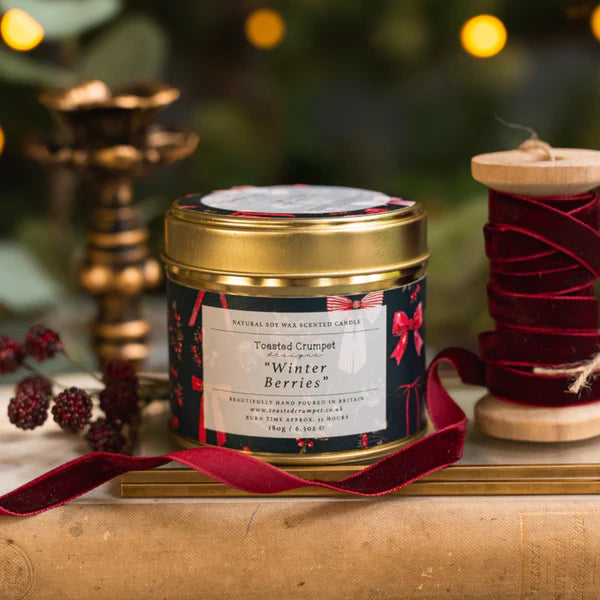 Winter Berries Candle in a Matte Gold Tin