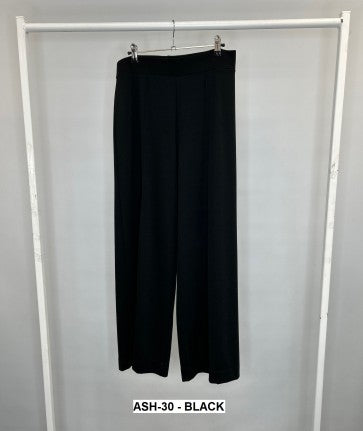 Black Pull-on Wide Leg Ponte Trousers with Front Seam Detail - one size - The Nook
