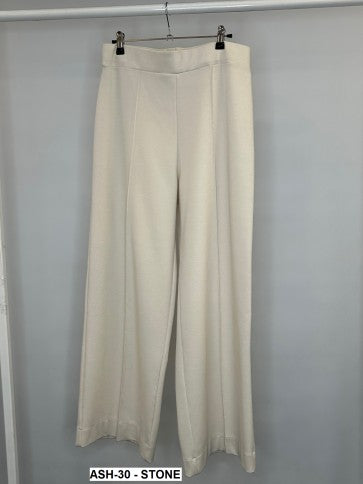 Stone Pull-on Wide Leg Ponte Trousers with Front Seam Detail - one size - The Nook