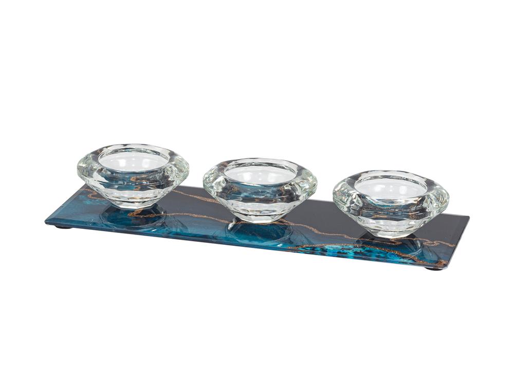 electric blue 3 candle holder