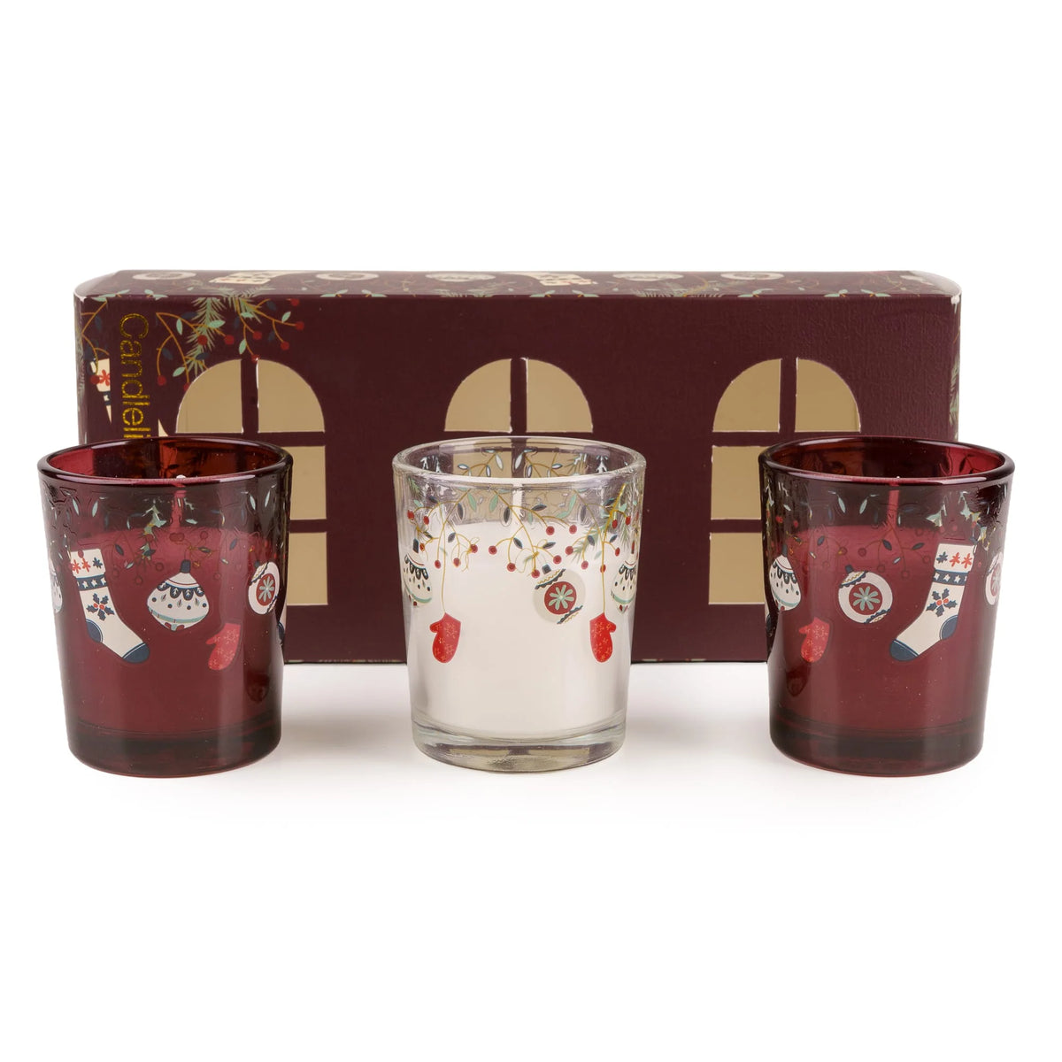 Red Stockings & Baubles Set of 3 Votives