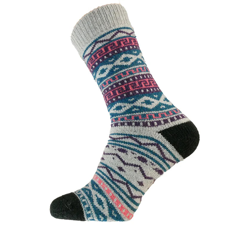 Grey, Blue & Purple Gents patterned wool blend socks size 8-12 - The Nook