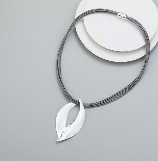Multi Strand Short Necklace with Open Leaf Pendant and Magnetic Clasp by The Nook
