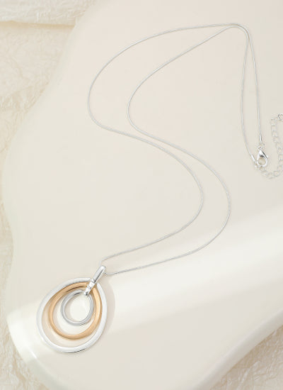 Long Necklace with 3 Tri Colour Multi Oval Rings by The Nook