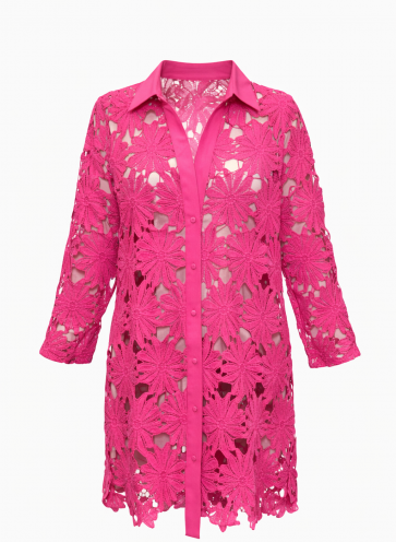 Daisy Lace Crochet Effect Long Shirt by The Nook
