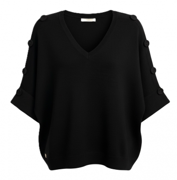 Black Elbow Length Jumper with Button Detail on Sleeve