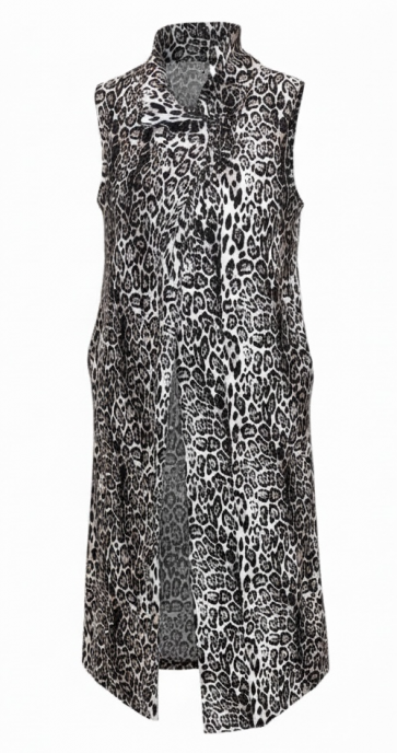 Leopard High Neck Long Line Waistcoat by The Nook
