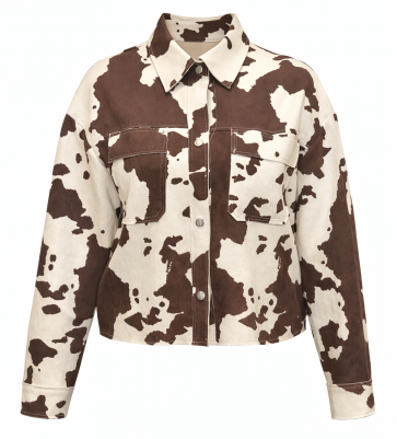 Mock Suede Cow Print Western Jacket with Poppers by The Nook