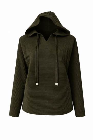 Ribbed Pleat Hoodie with Front Pocket