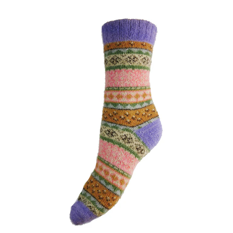 purple heeled patterned wool blend socks size 4-7 - The Nook