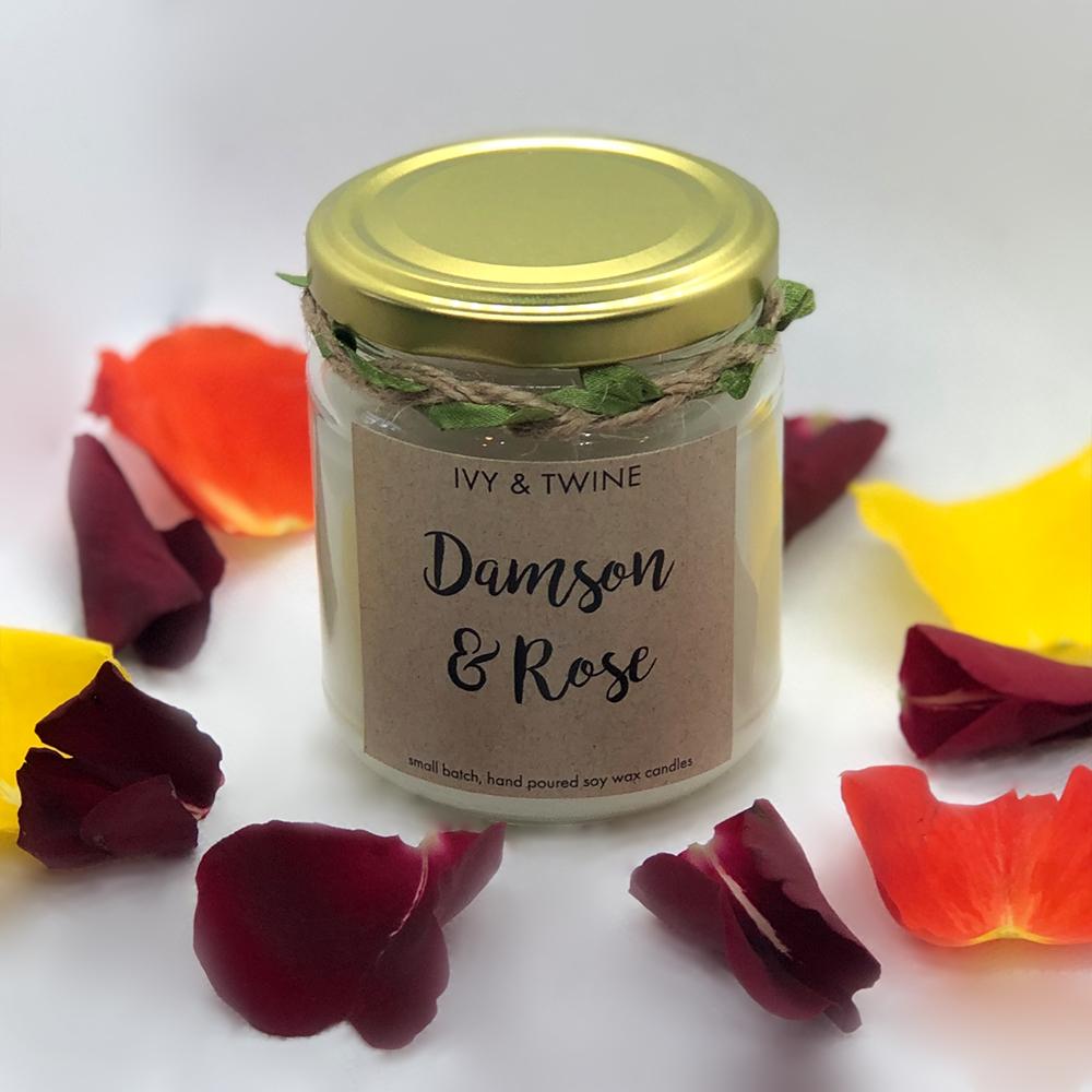ivy and twine damson and rose 190g candle soy scottish