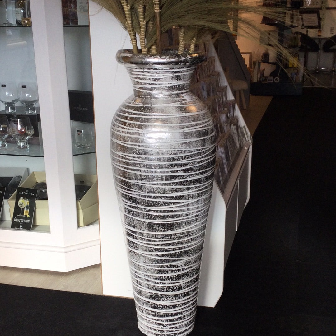 Large Metallic Silver Stripe Vase by Wilde Java