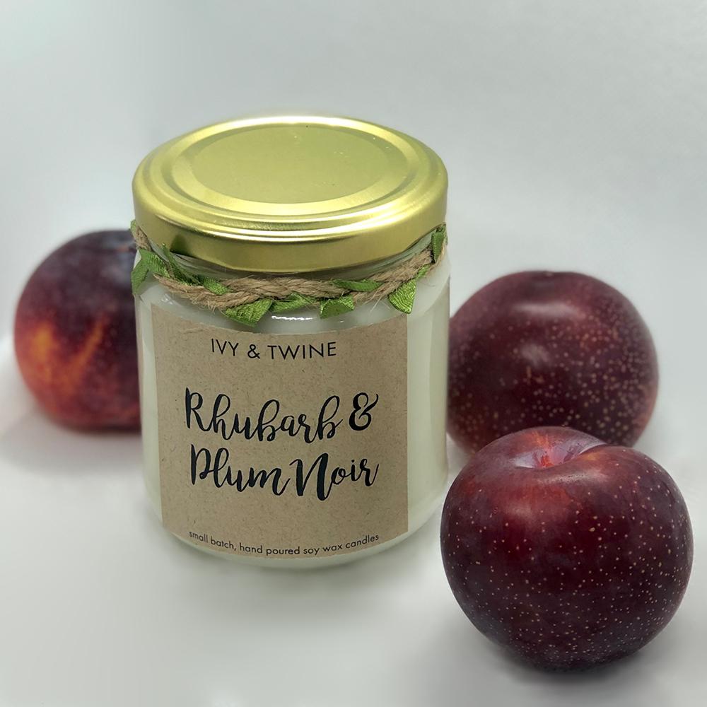 ivy and twine rhubarb and pulm noir 190g candle soy wax scottish