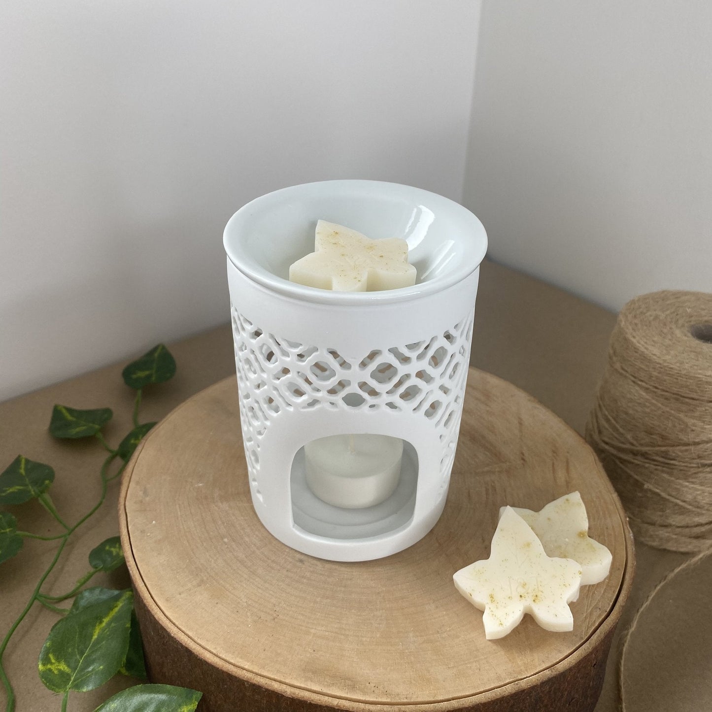 White Matte Cut Out Ceramic Wax Burner by Ivy & Twine
