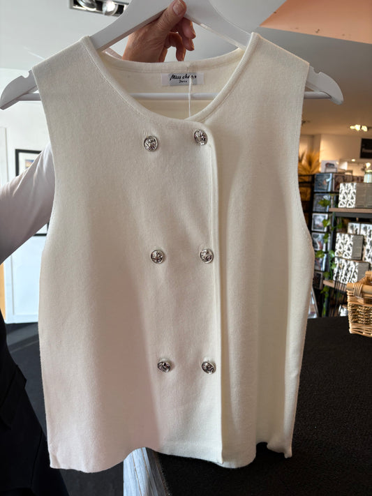Cream Ribbed Double Breasted Waistcoat with Silver Buttons by The Nook
