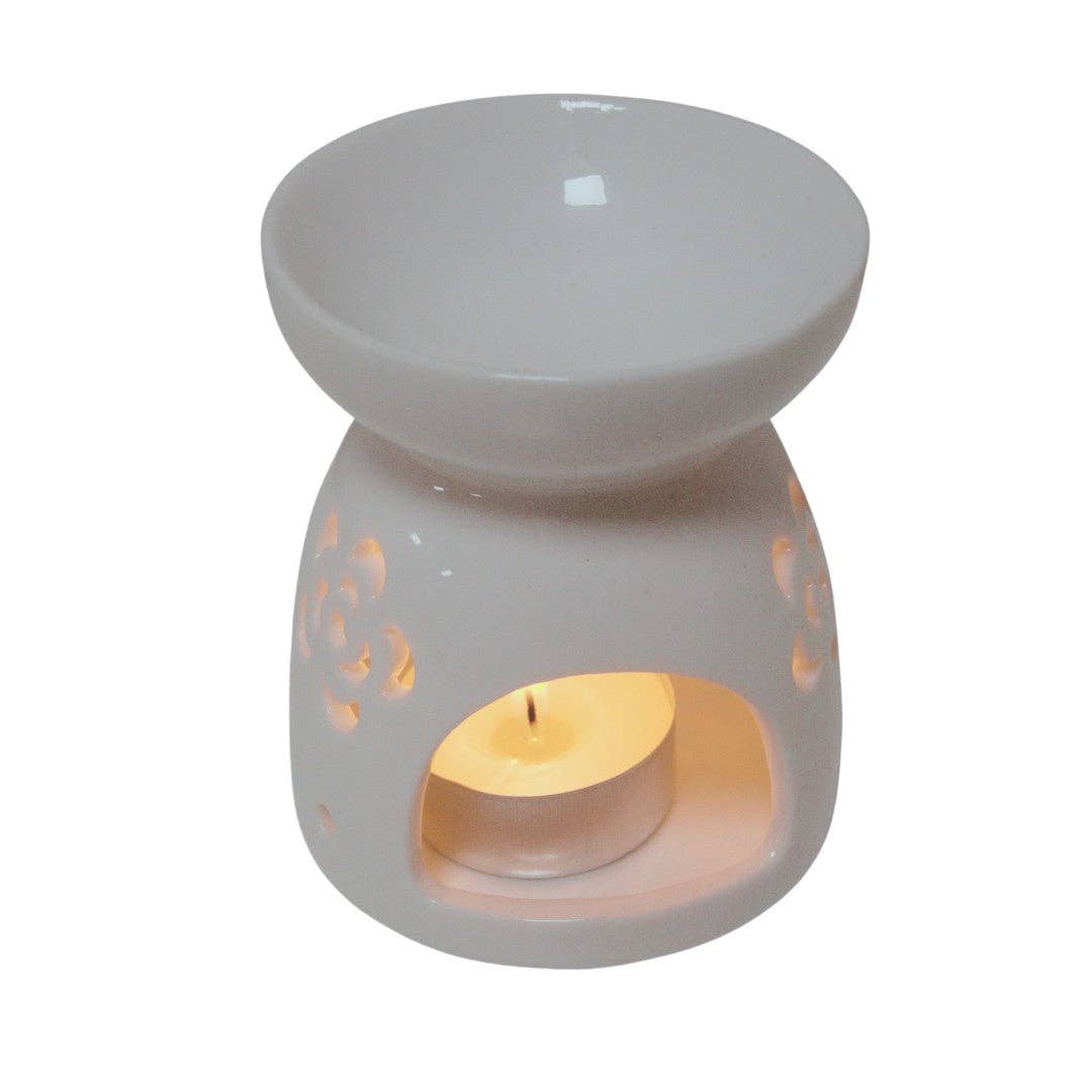 White Ceramic Wax Burner - Rose Design