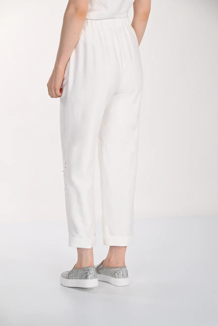 Frank Lyman Sequinned Off White/Silver Trousers by The Nook