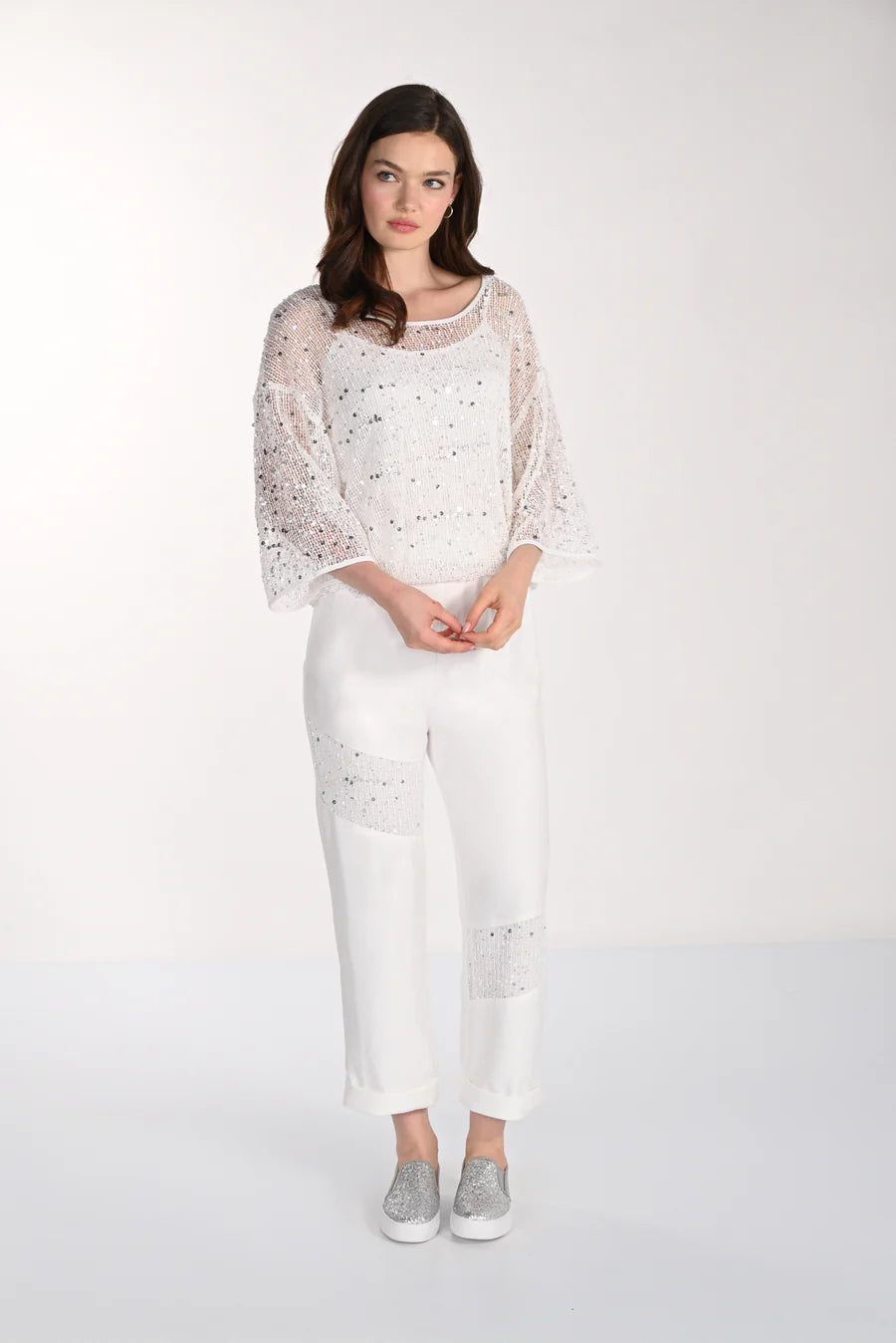 Frank Lyman Sequinned Off White/Silver Trousers by The Nook