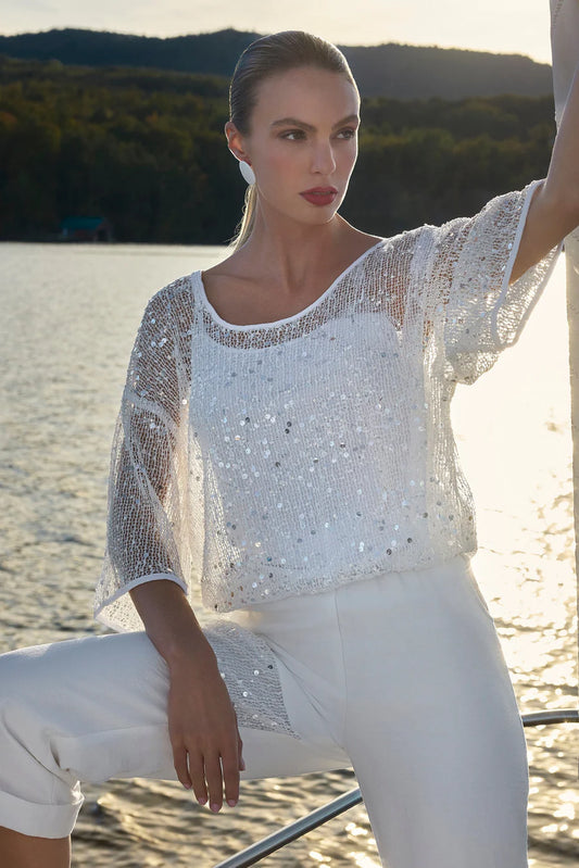 Frank Lyman Sequinned Off White/Silver Top by The Nook