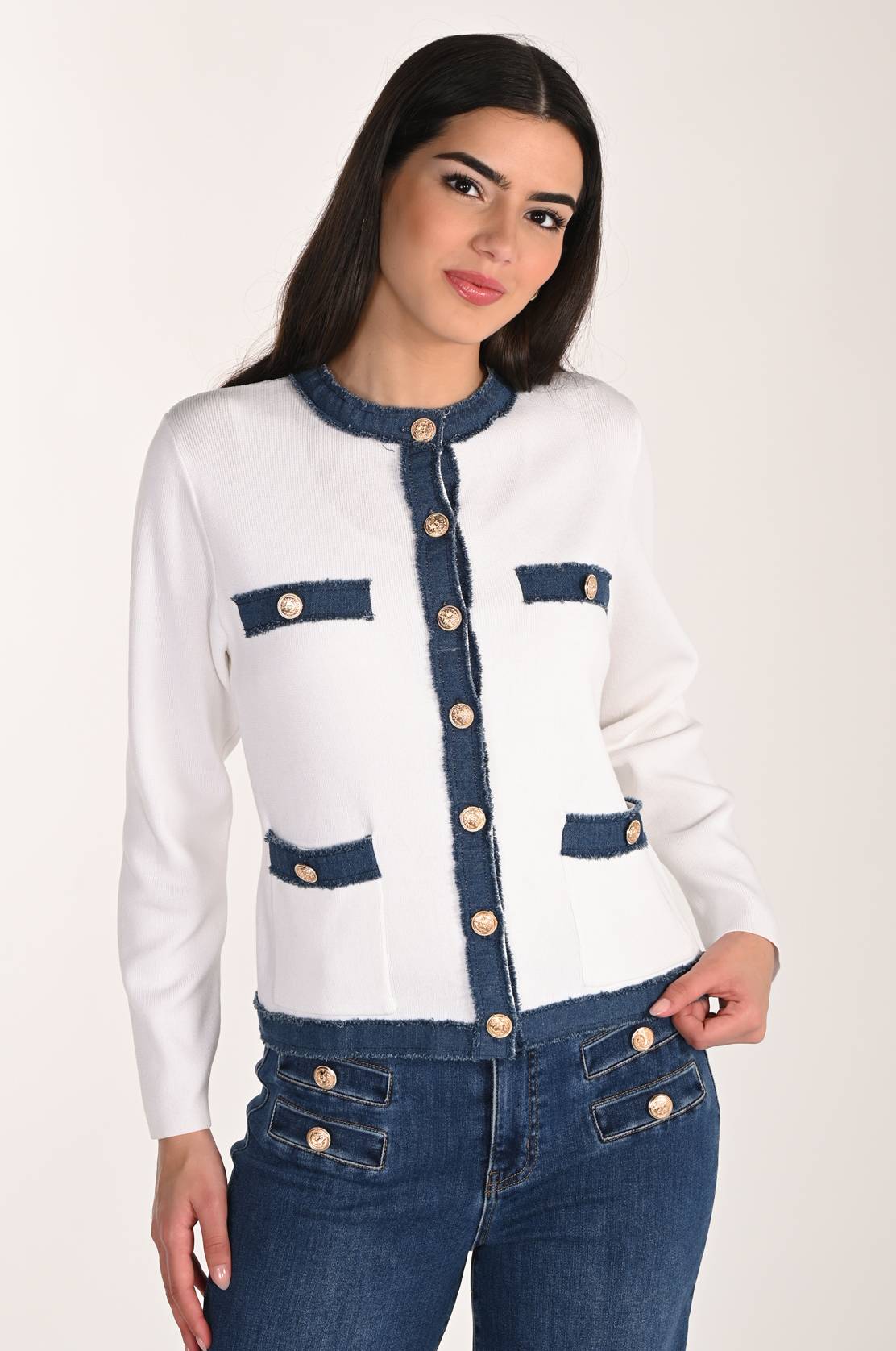 Frank Lyman Blue White Knit Cardigan by The Nook