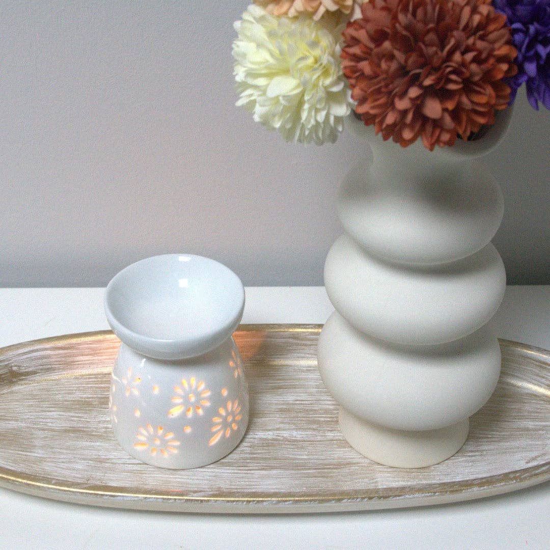 White Ceramic Wax Burner - Daisy Design