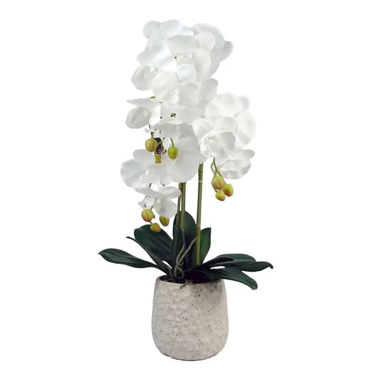 Artificial White Orchid with Ceramic Bubble Planter 60cm