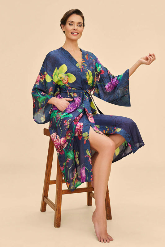 Exotic Evening Design Long Kimono Gown by The Nook
