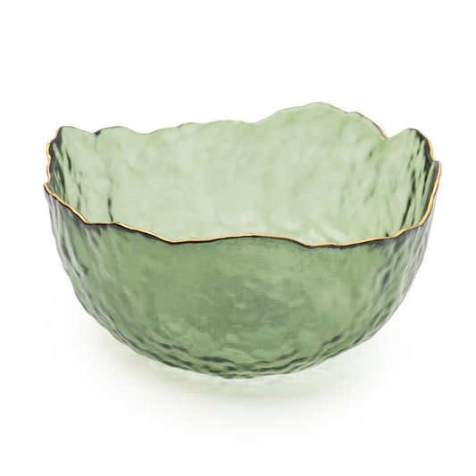 Medium Green Textured Glass Bowl 17cm