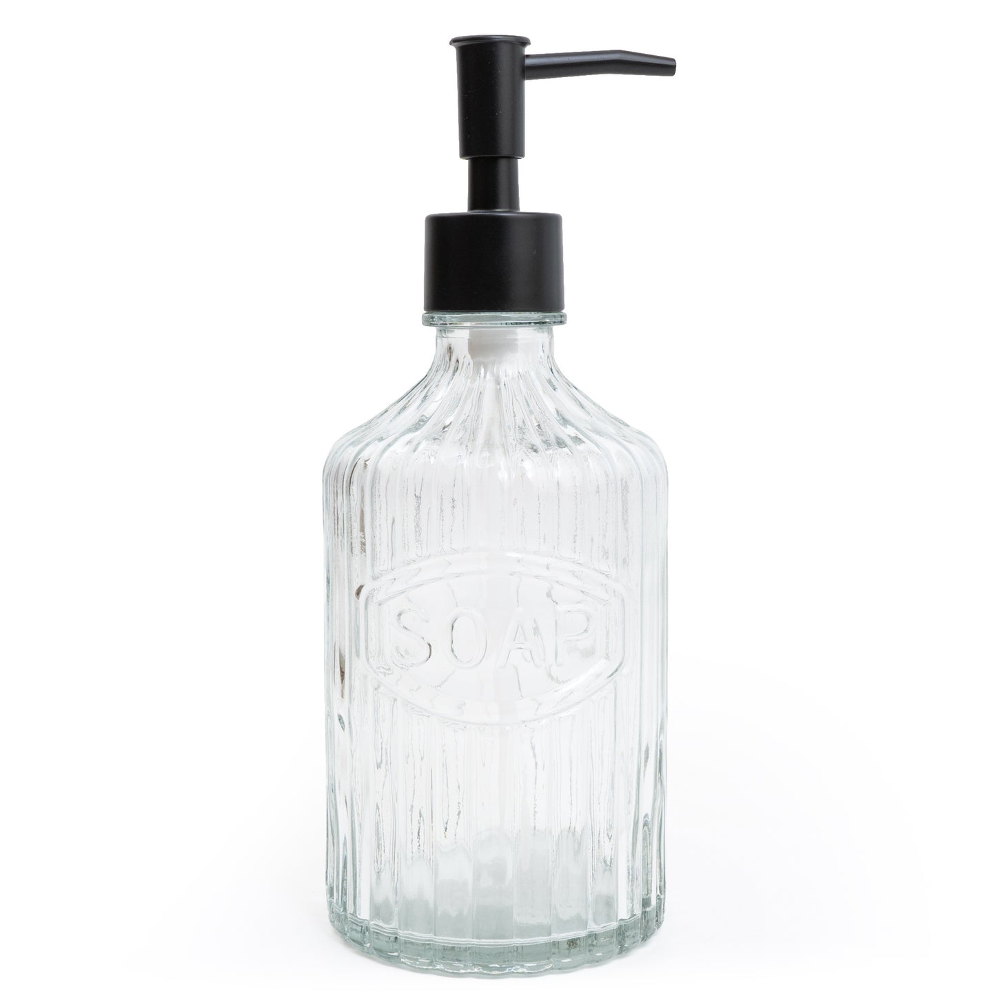 Large Clear Glass Soap Dispenser Ridged Lines