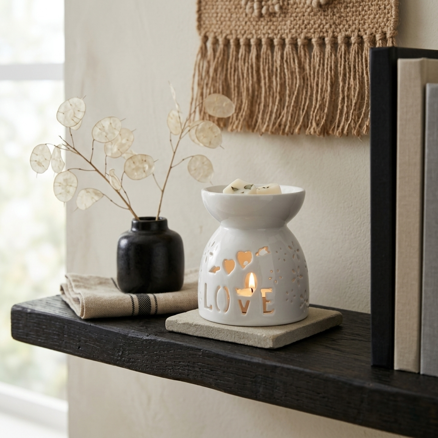 White Ceramic Wax Burner - Love Design