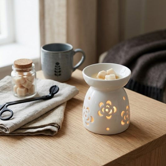 White Ceramic Wax Burner - Rose Design